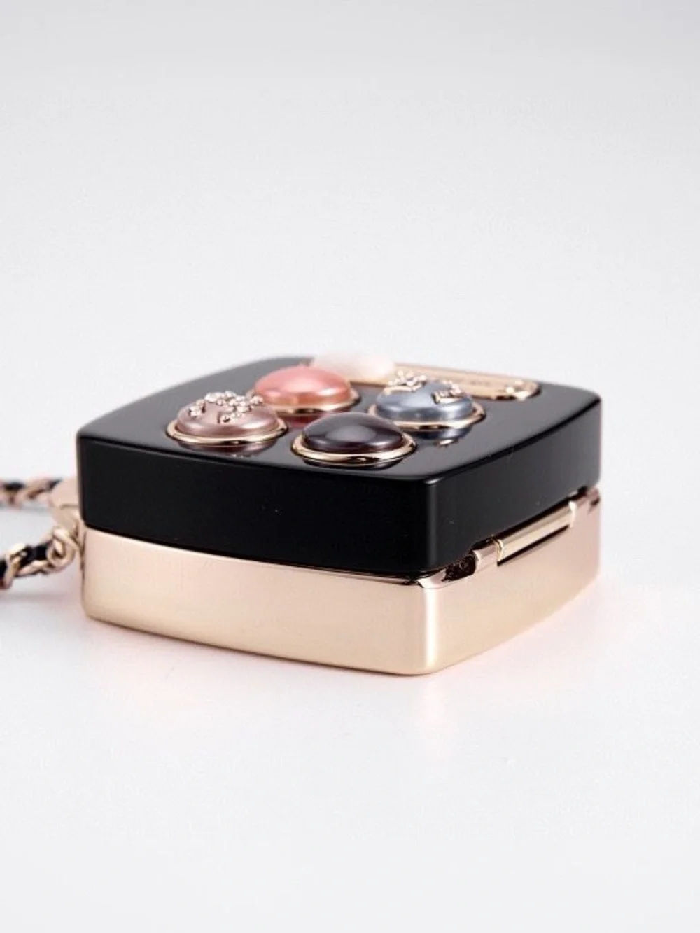 CHANEL Black Resin Charm Pendant with Pink and Gray Enamel Buttons